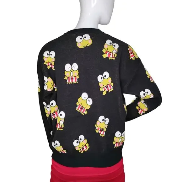 Hello Kitty & Friends by Forever 21 Knit Sweater Keroppi Print Black Green Sz L - Picture 5 of 14